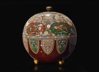 A Japanese cloisonne large spherical vessel and cover, Meiji period 日本琺瑯圓蓋罐 明治