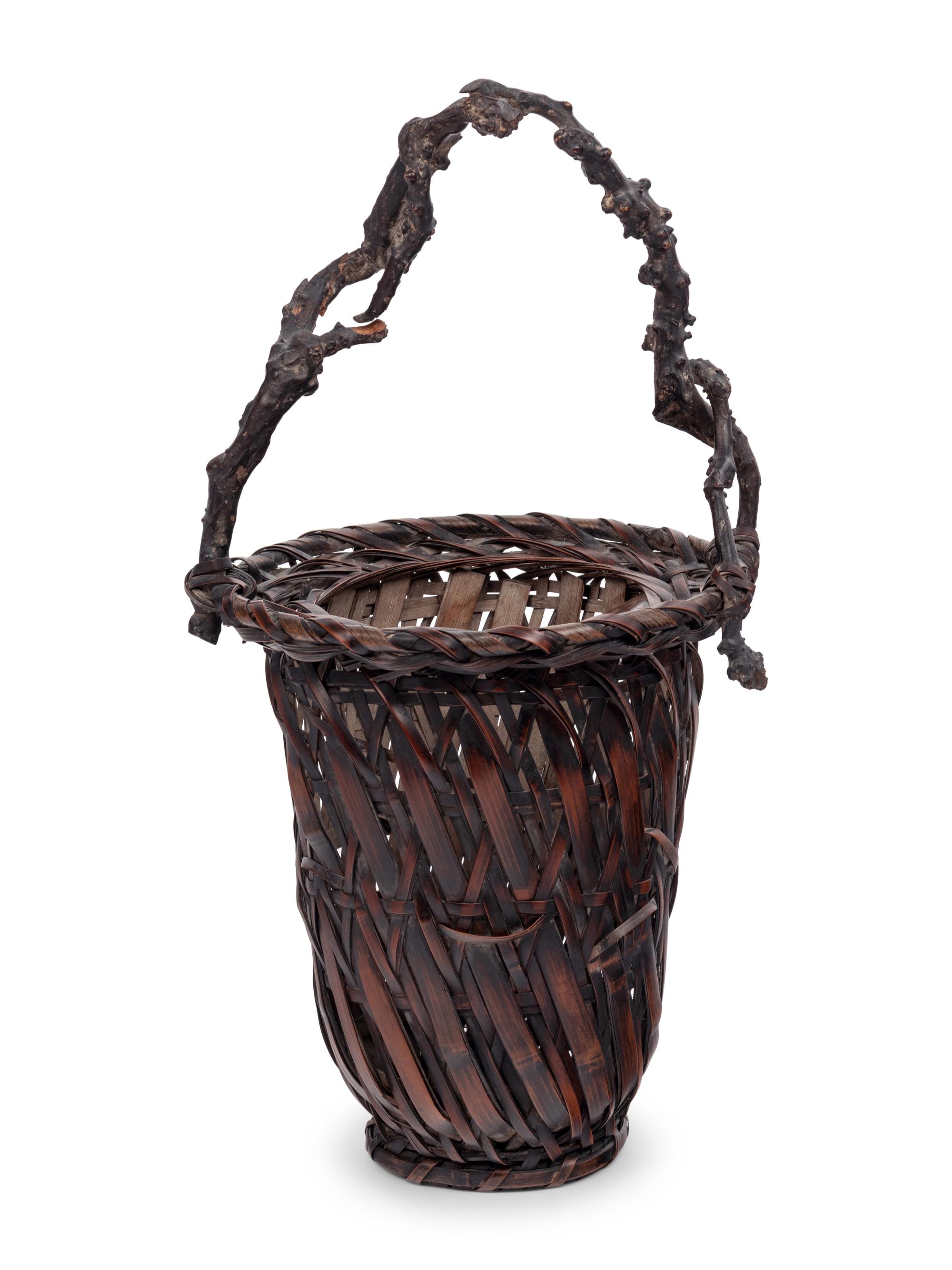 A Large Japanese Ikebana Bamboo Flower Arranging Basket