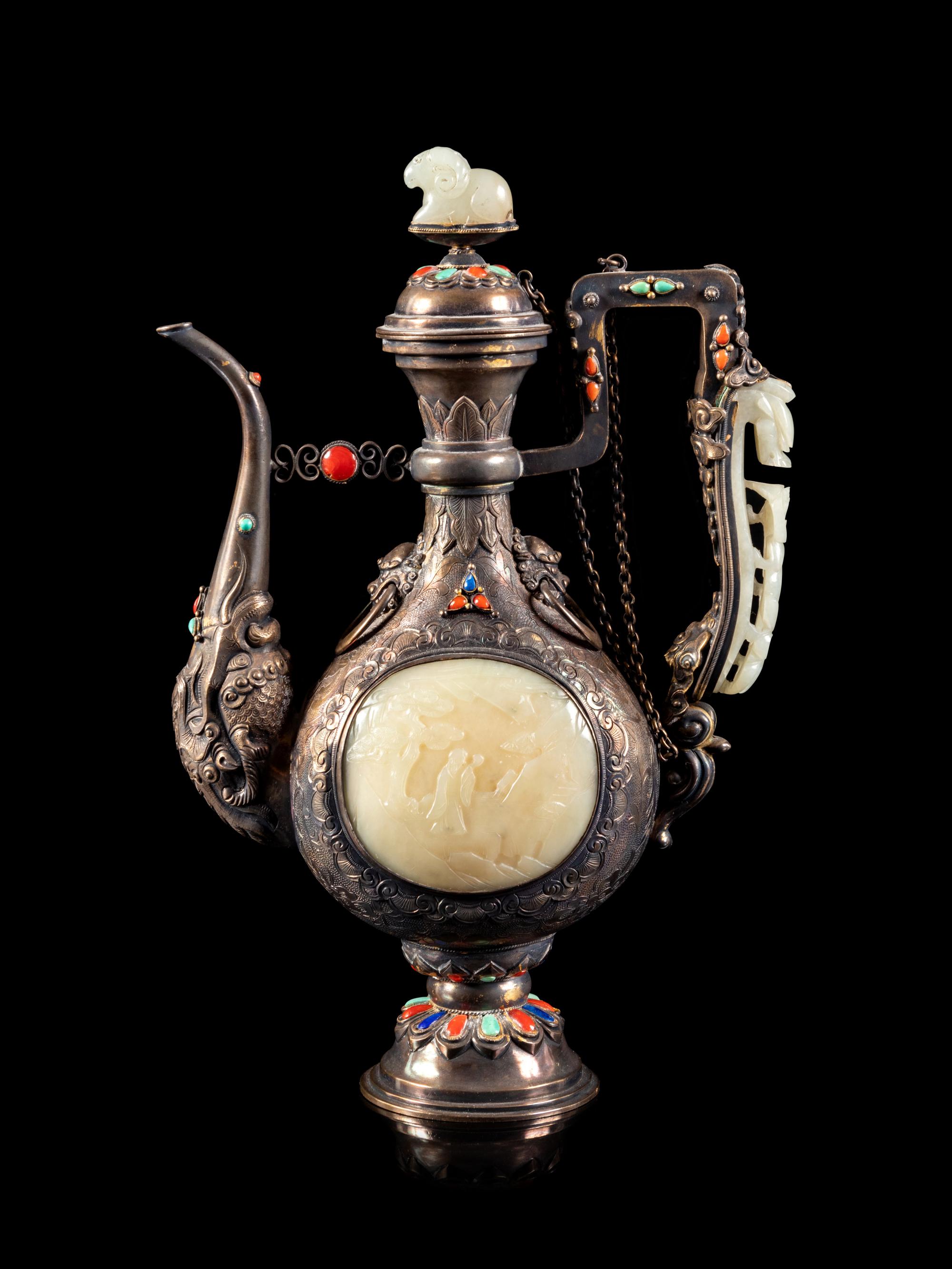 A Jade Inset Ewer