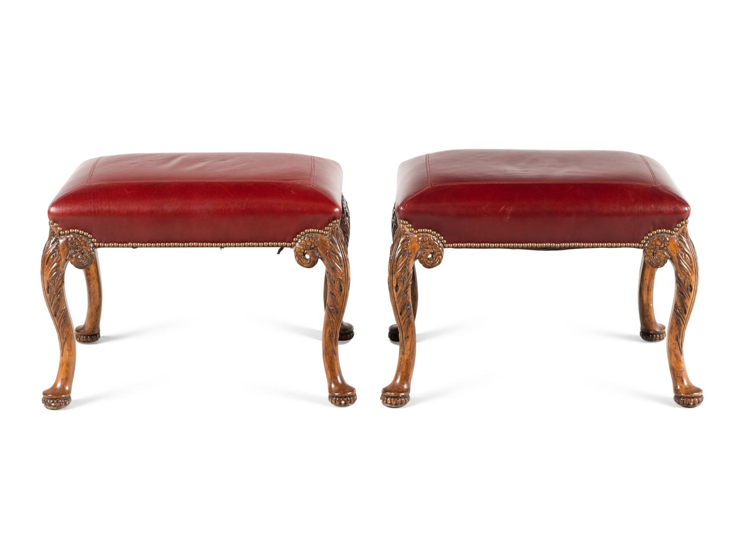 A Pair of George II Style Carved Walnut Stools