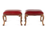 A Pair of George II Style Carved Walnut Stools