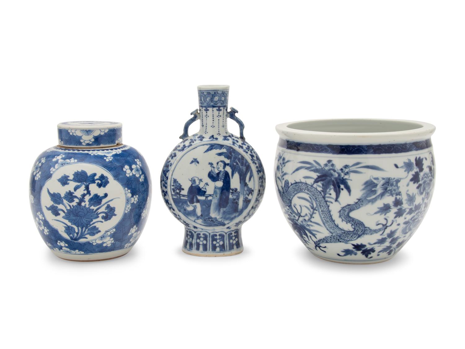 Three Chinese Blue and White Porcelain Wares