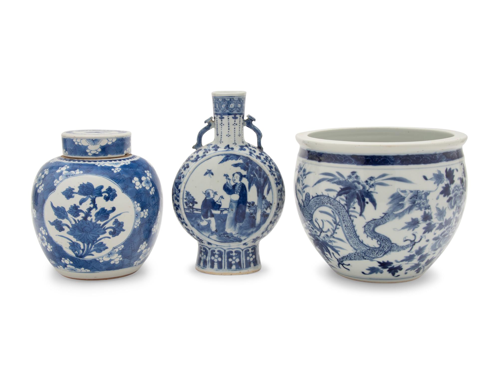 Three Chinese Blue and White Porcelain Wares