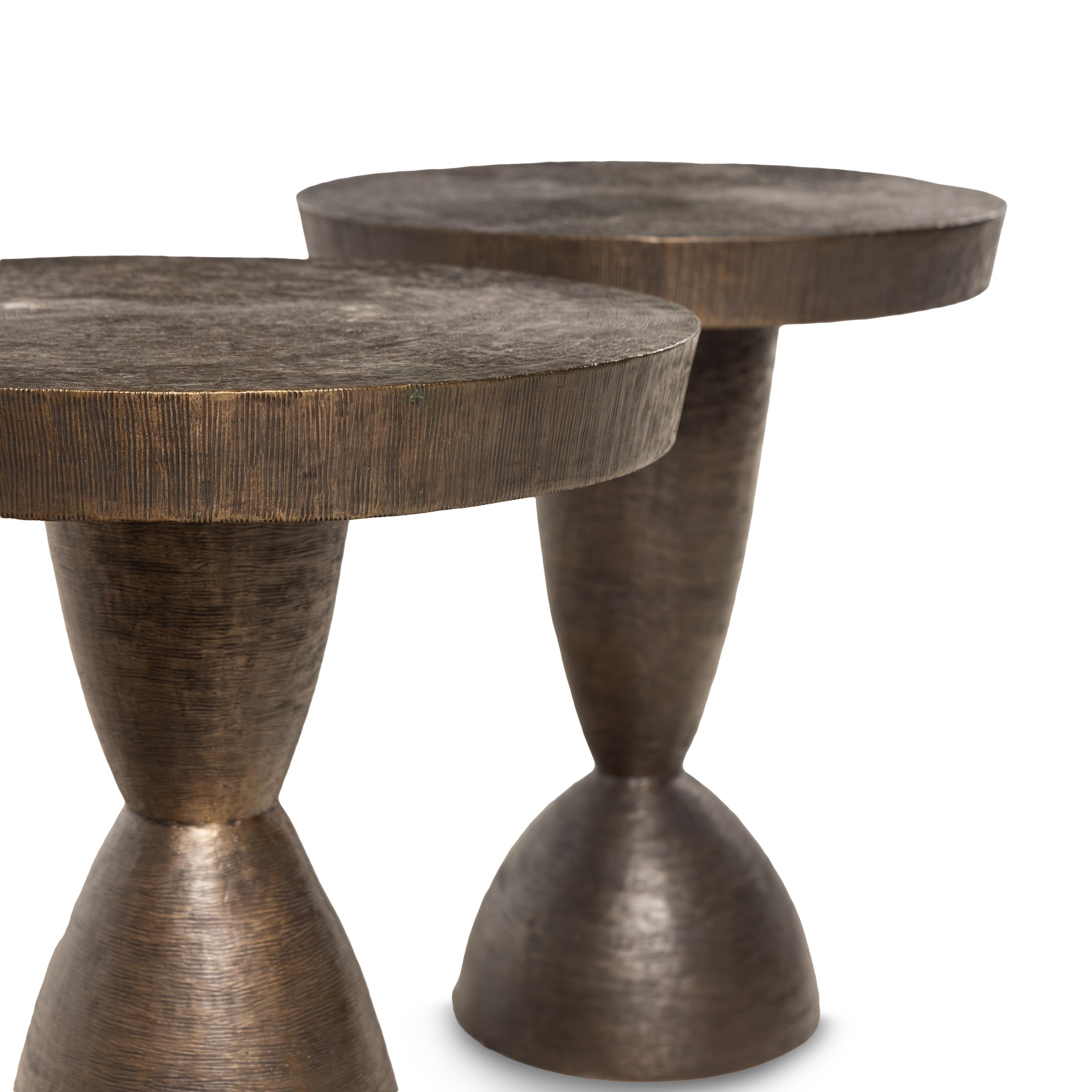 Two Tom Corbin Bronze Accent Tables