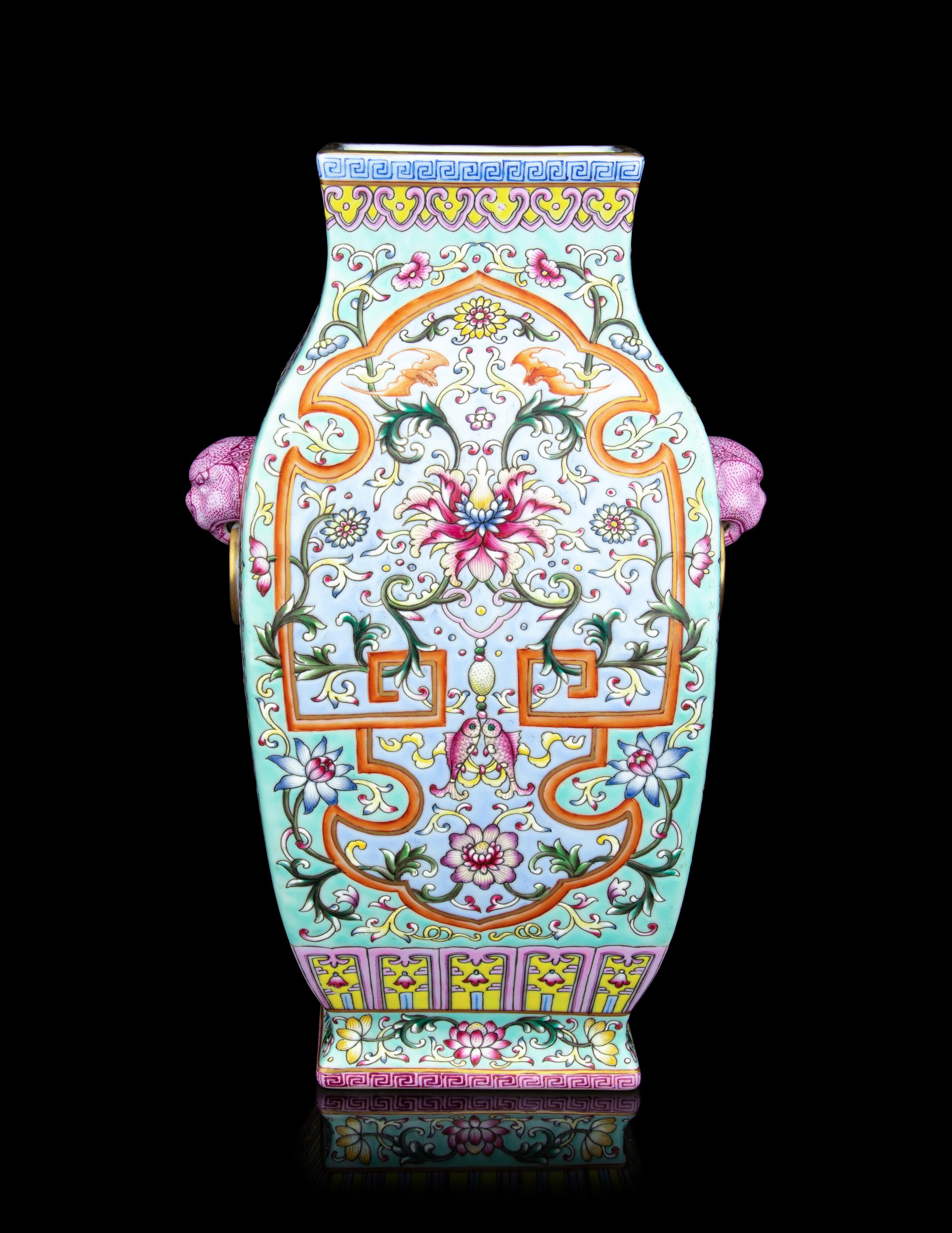 A Chinese Famille Rose Porcelain Square Vase