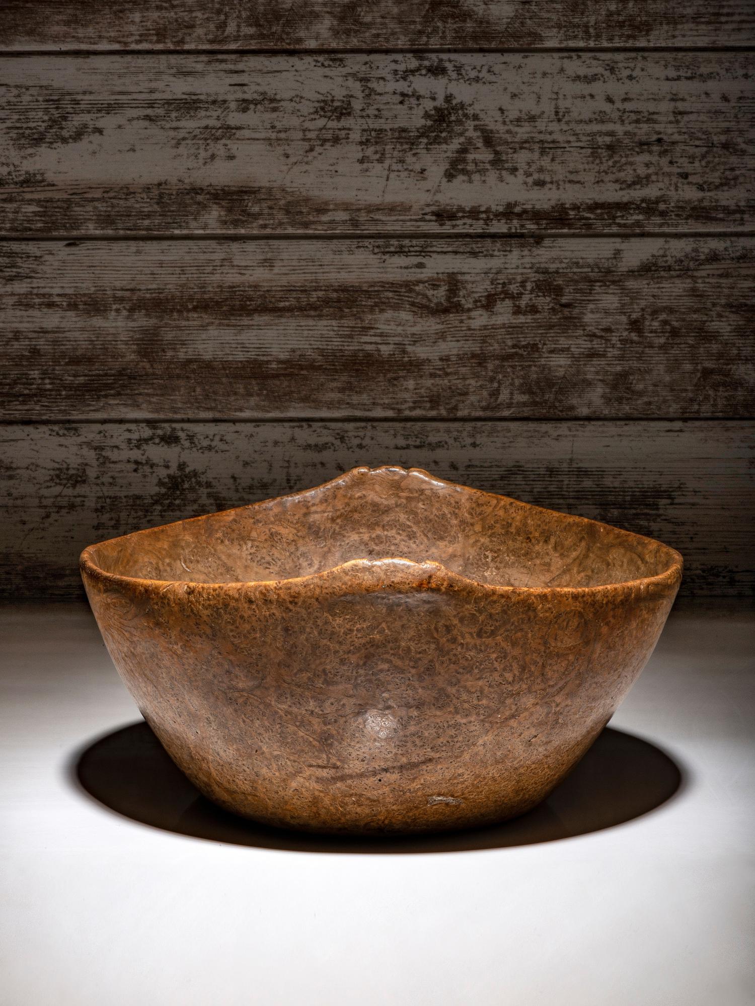 Northeastern Ash Burl Bowl, with Carved Crests