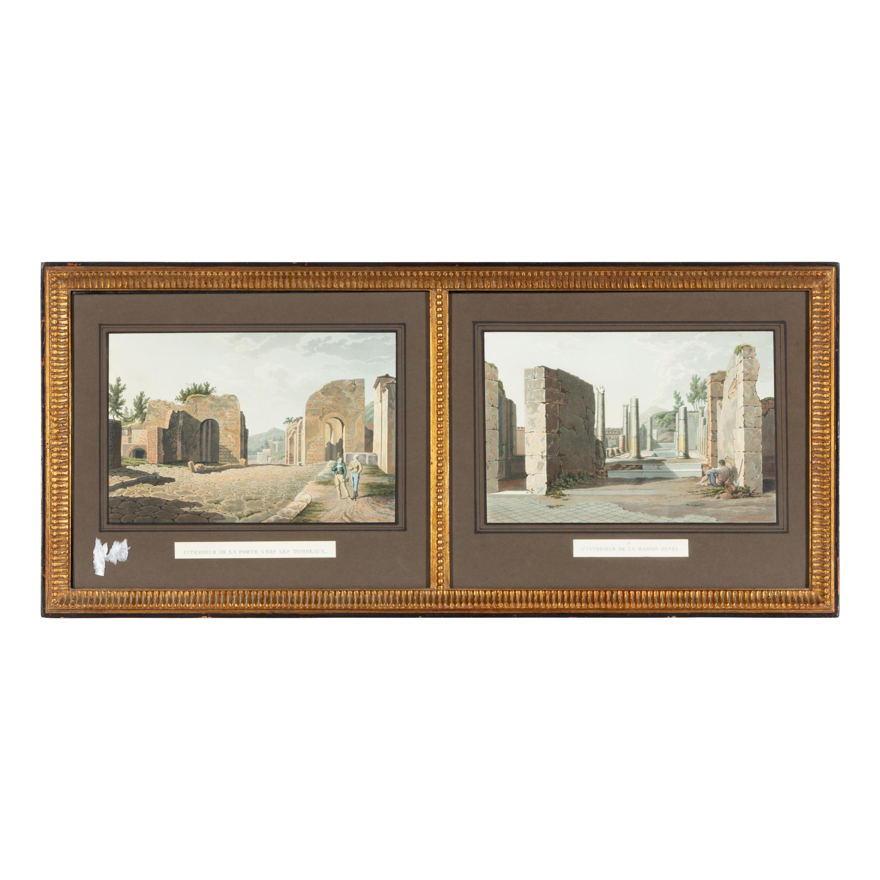 Two Hand Colored Engravings of Pompeii (19th Century)