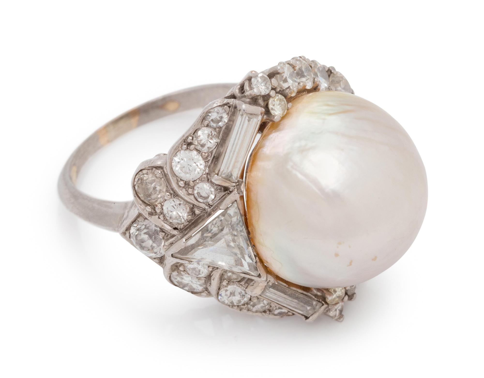 A Platinum, White Gold, Cultured Pearl and Diamond Ring,