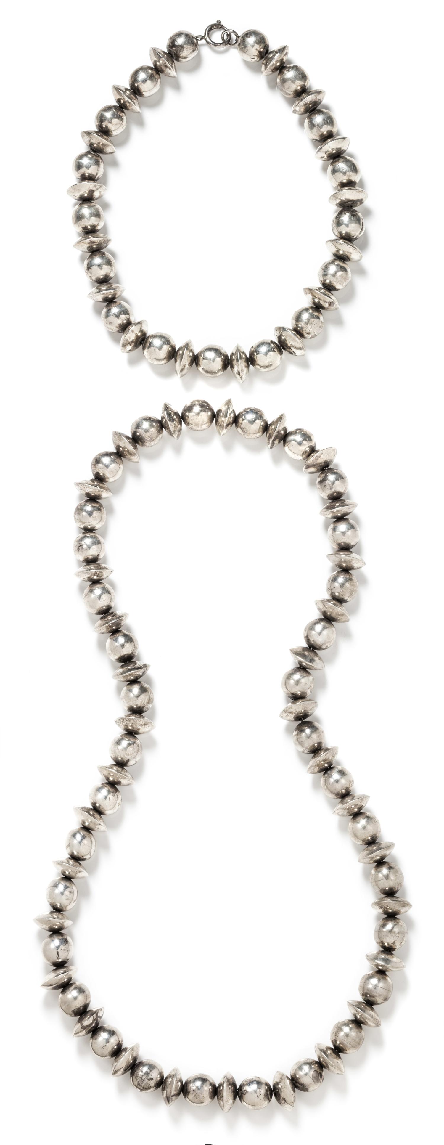 A Collection of Sterling Silver Bead Necklaces, 151.70 dwts.
