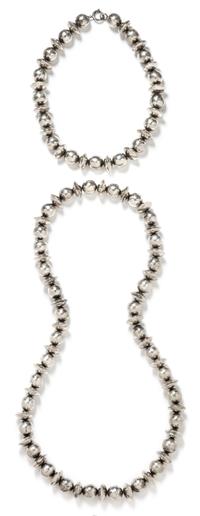 A Collection of Sterling Silver Bead Necklaces, 151.70 dwts.