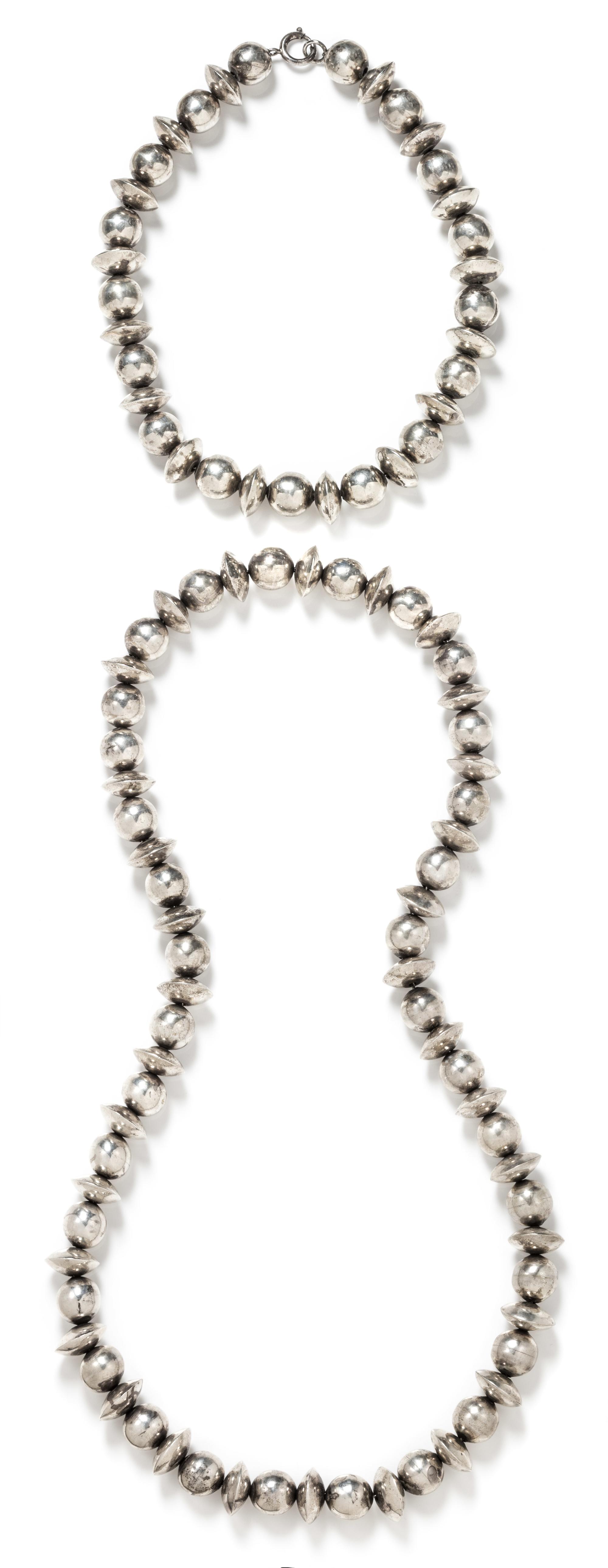 A Collection of Sterling Silver Bead Necklaces, 151.70 dwts.