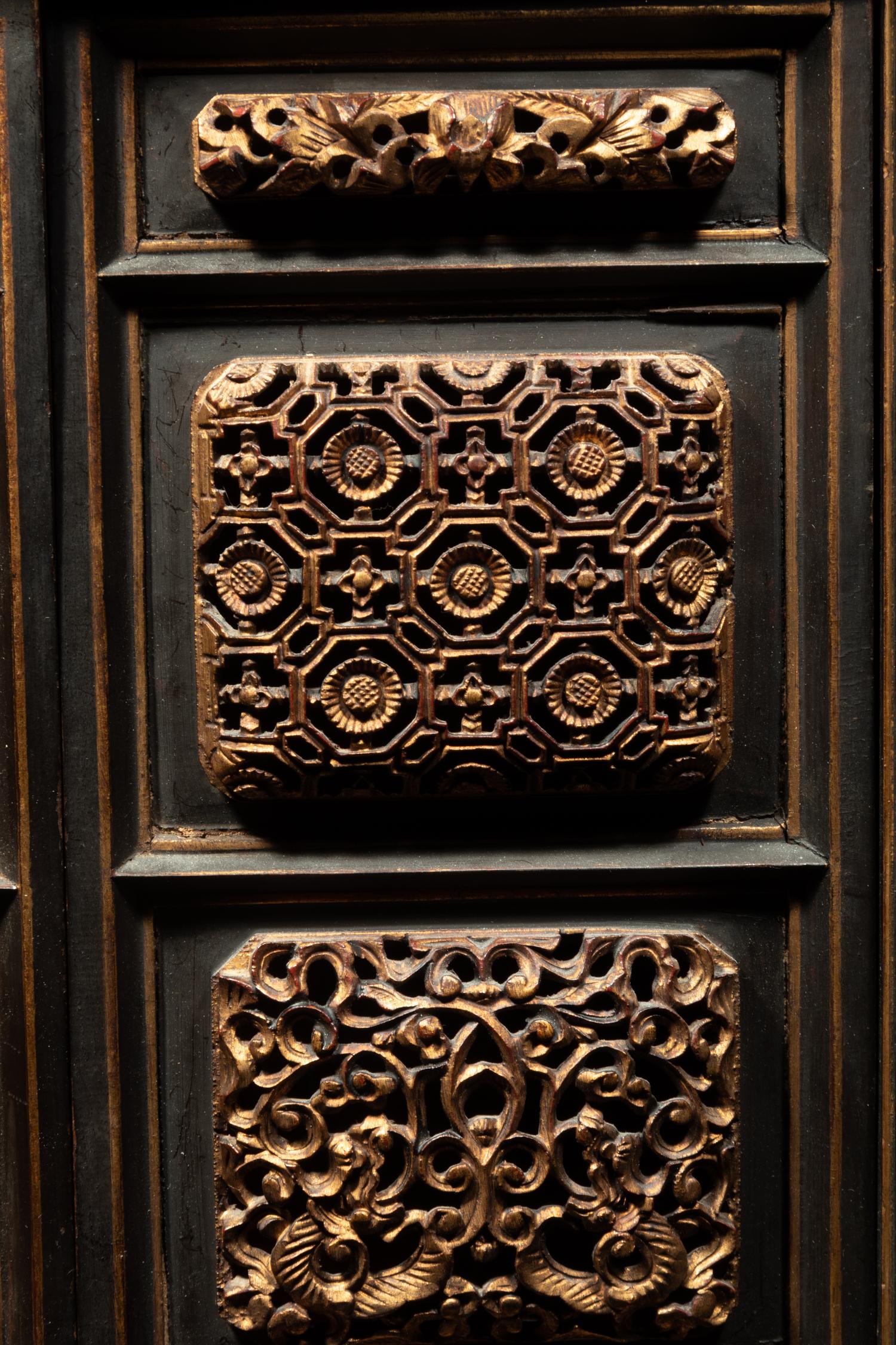 A Chinese Gilt and Red Lacquered Wood Shrine