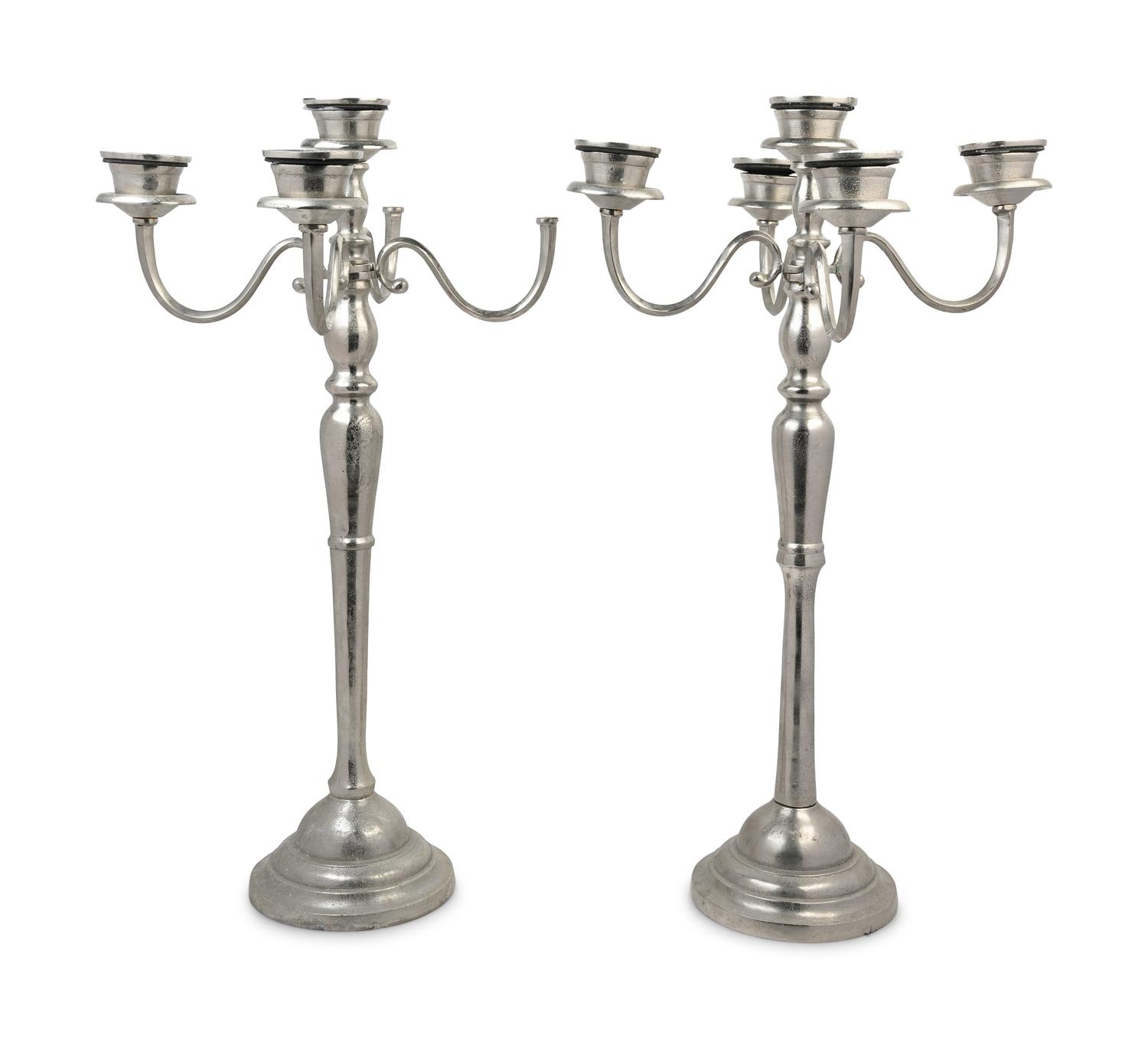 A Large Pair of Silver-Plate Five-Light Candelabra
