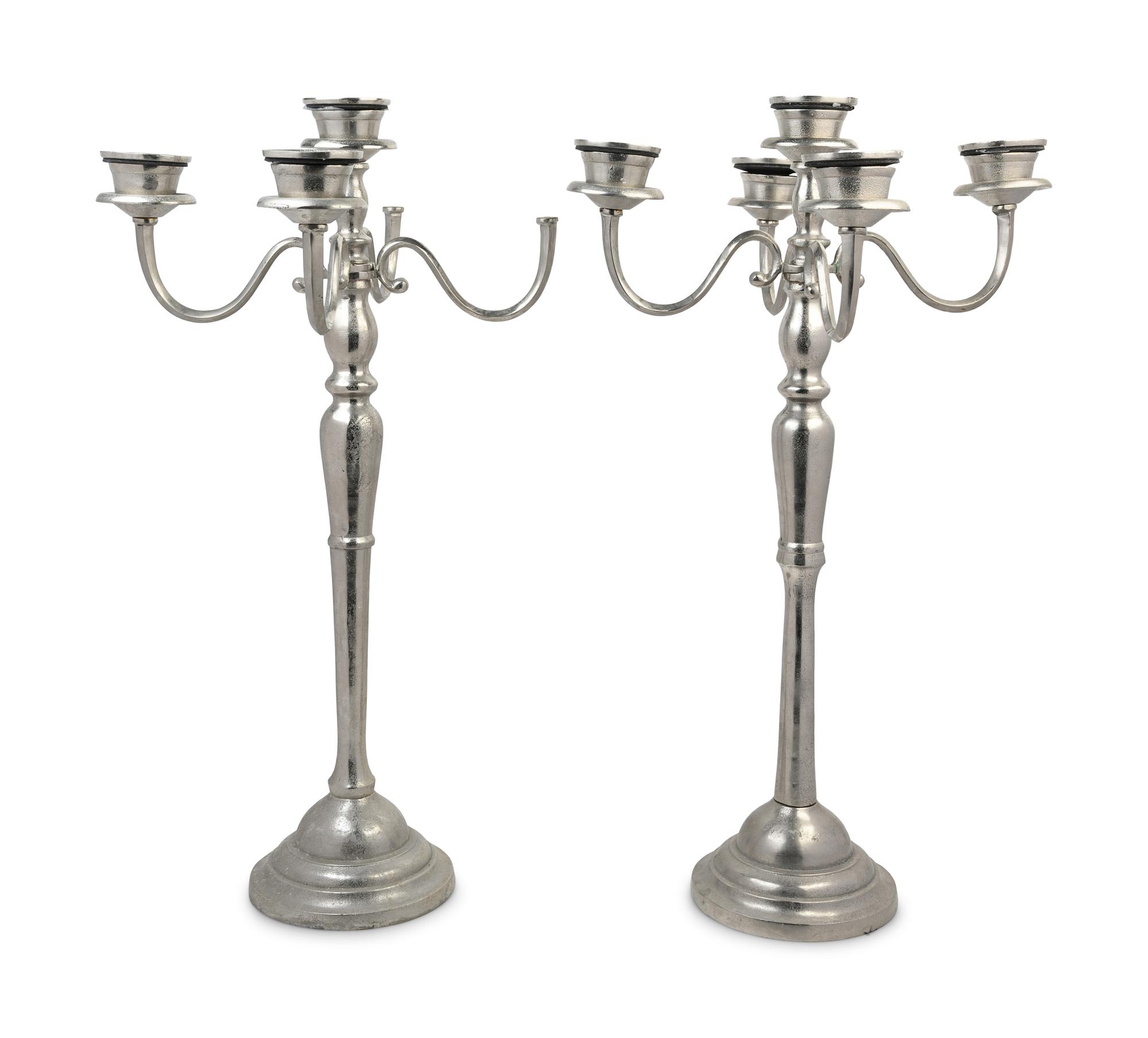 A Large Pair of Silver-Plate Five-Light Candelabra