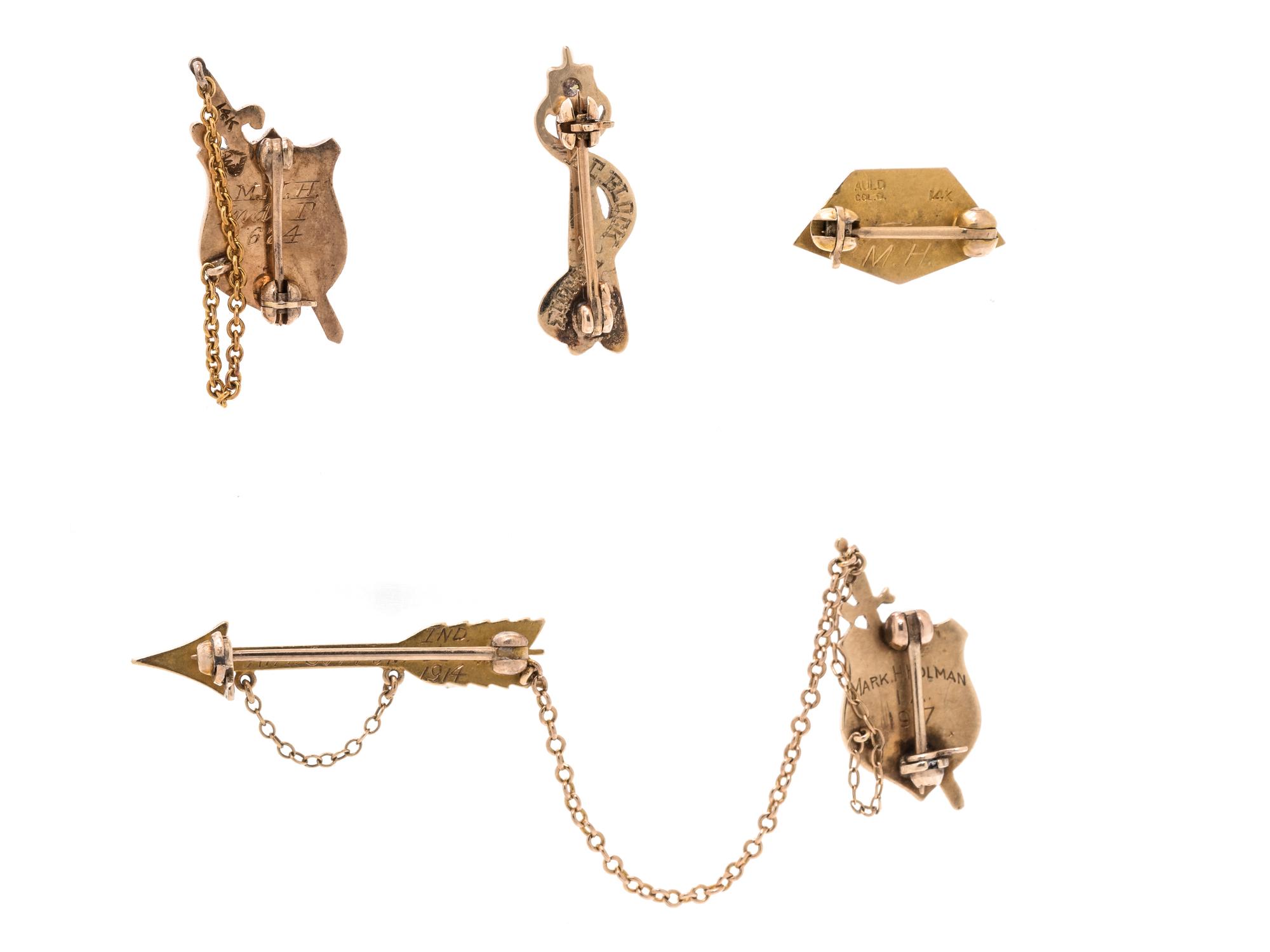 COLLECTION OF YELLOW GOLD GREEK PINS