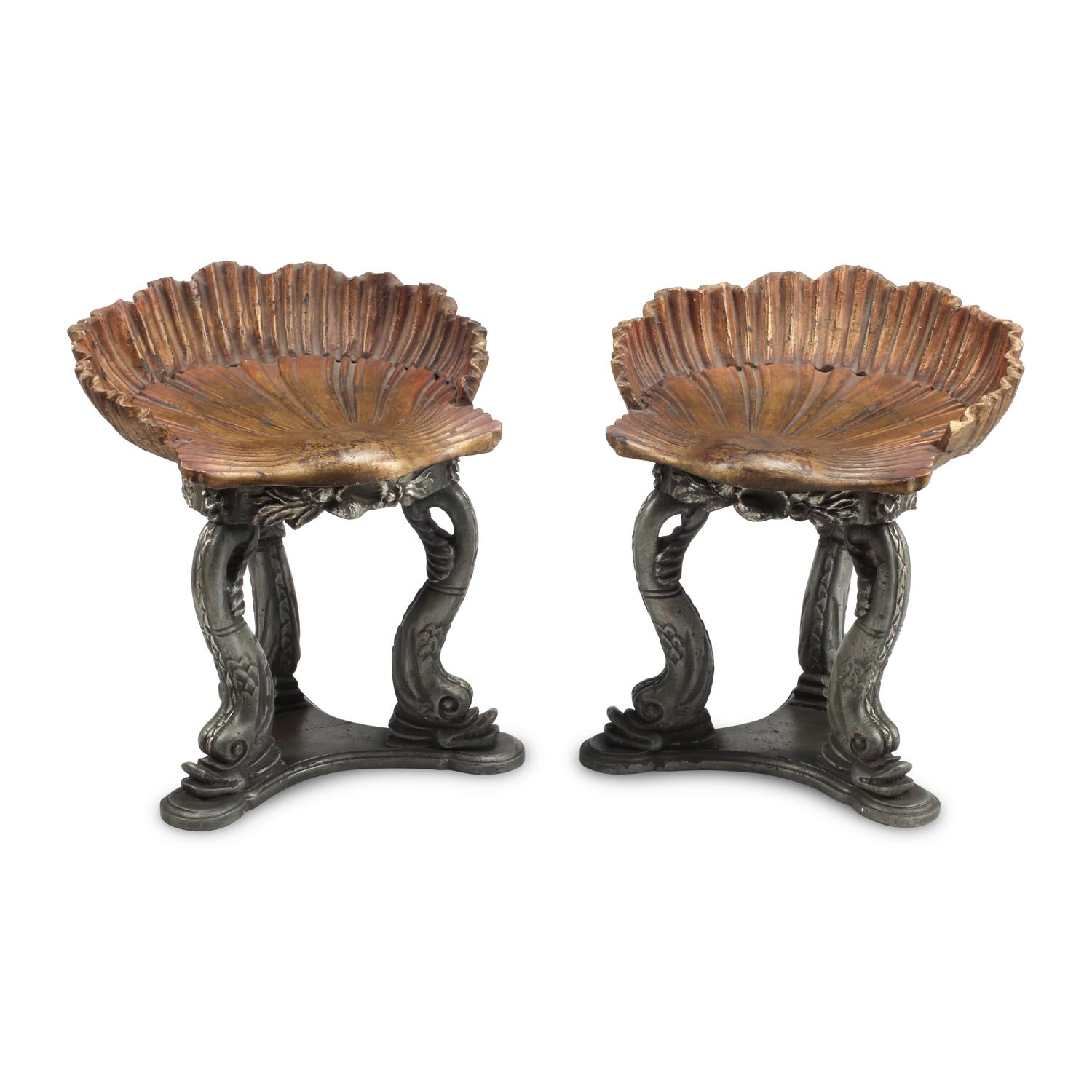 A Pair of Italian "Grotto" Style Stools