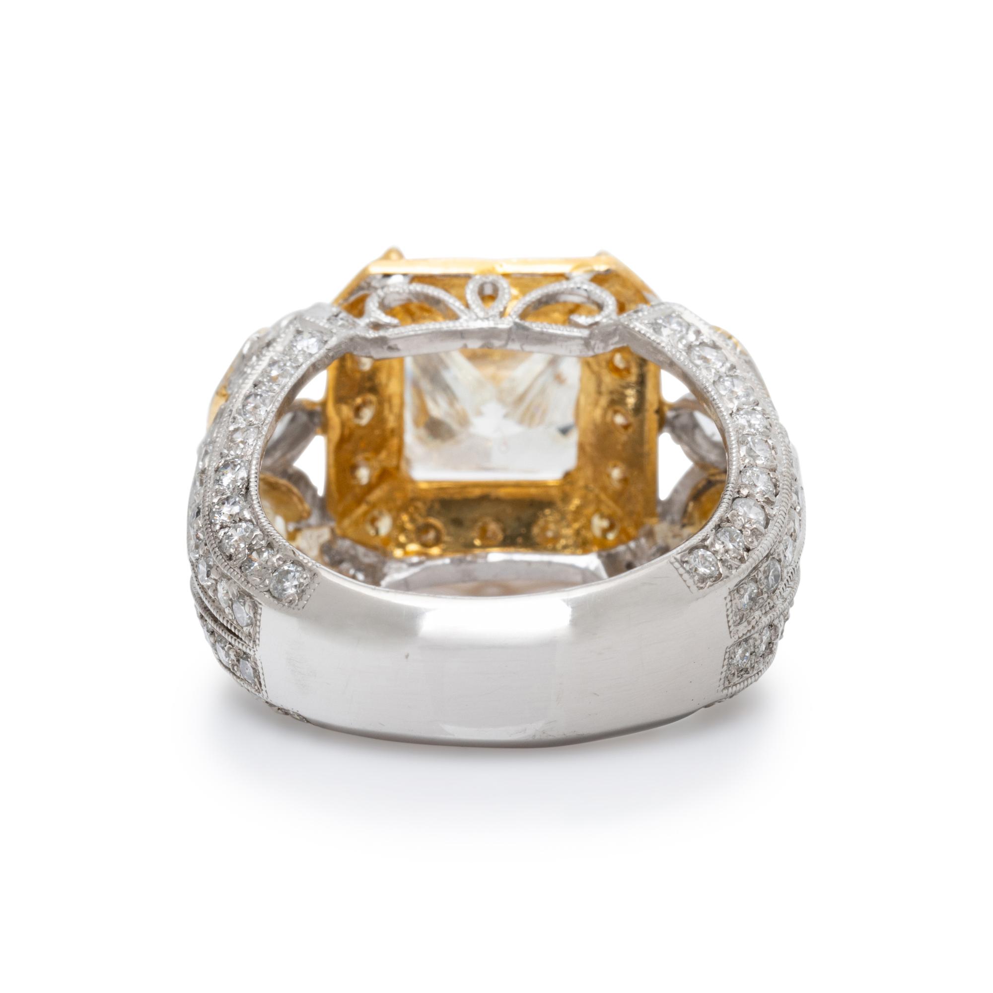 PRINCESS CUT DIAMOND AND YELLOW DIAMOND RING