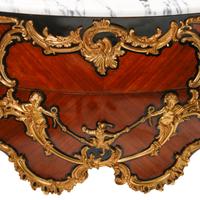 A Pair of Louis XV Style Gilt Bronze Mounted Marble-Top Commodes