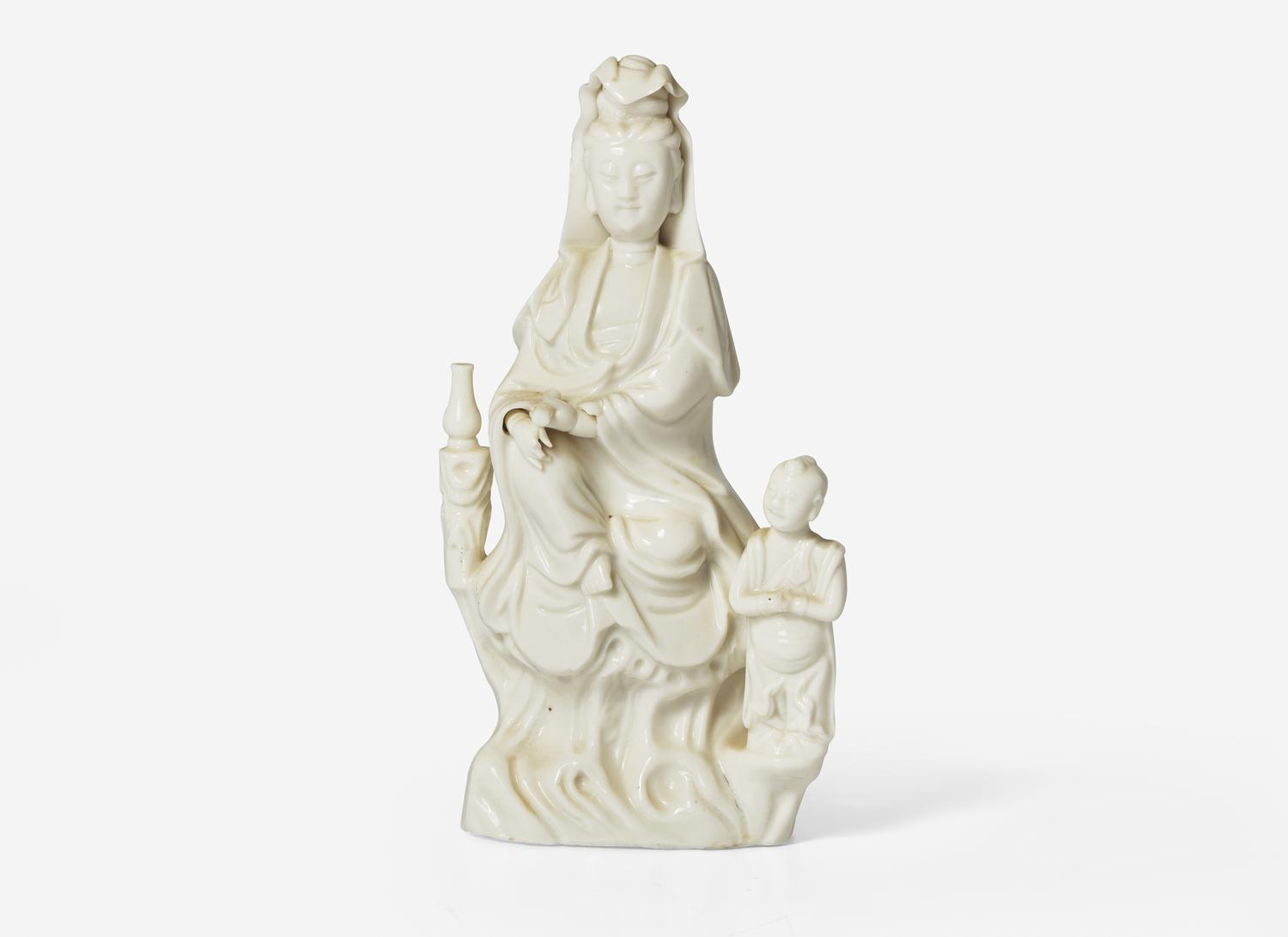 A Chinese Blanc De Chine Figure of Guanyin and Acolyte