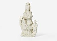 A Chinese Blanc De Chine Figure of Guanyin and Acolyte