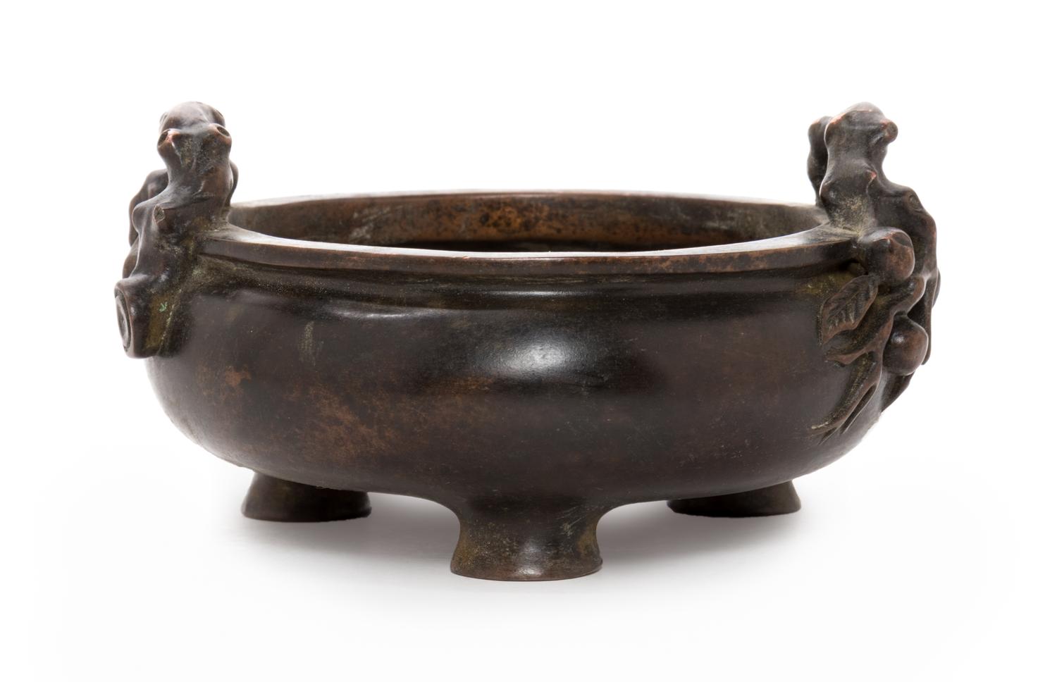 A Chinese Bronze Tripod Censer Diameter 5 1/4 inches. — 20TH CENTURY