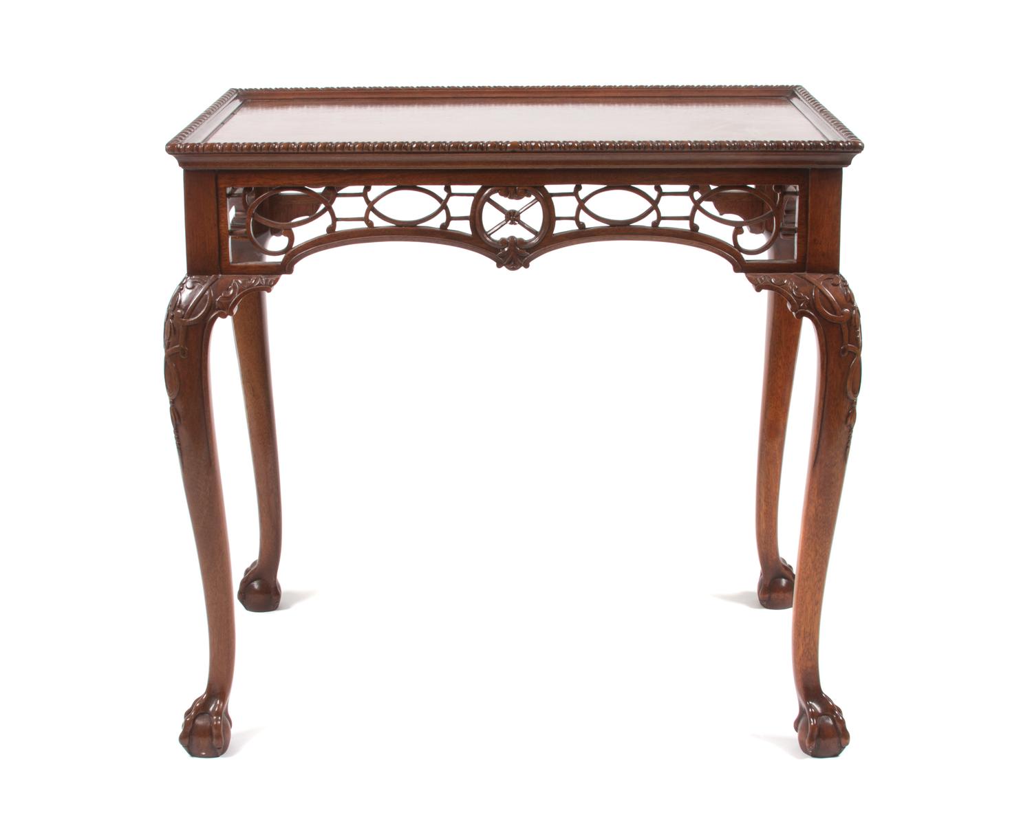 A Chippendale Style Mahogany Tea Table Height 30 1/4 x width 21 1/2 x depth 32 1/2 inches. — 20TH CENTURY