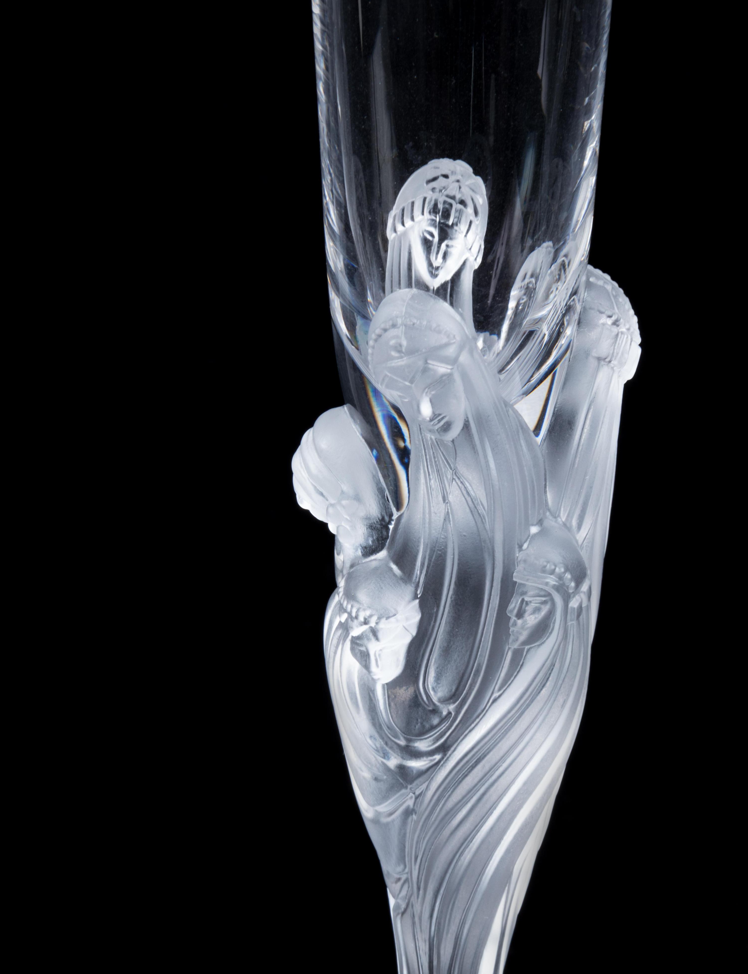 A Pair of Erté 'Mystique' Glass Champagne Flutes