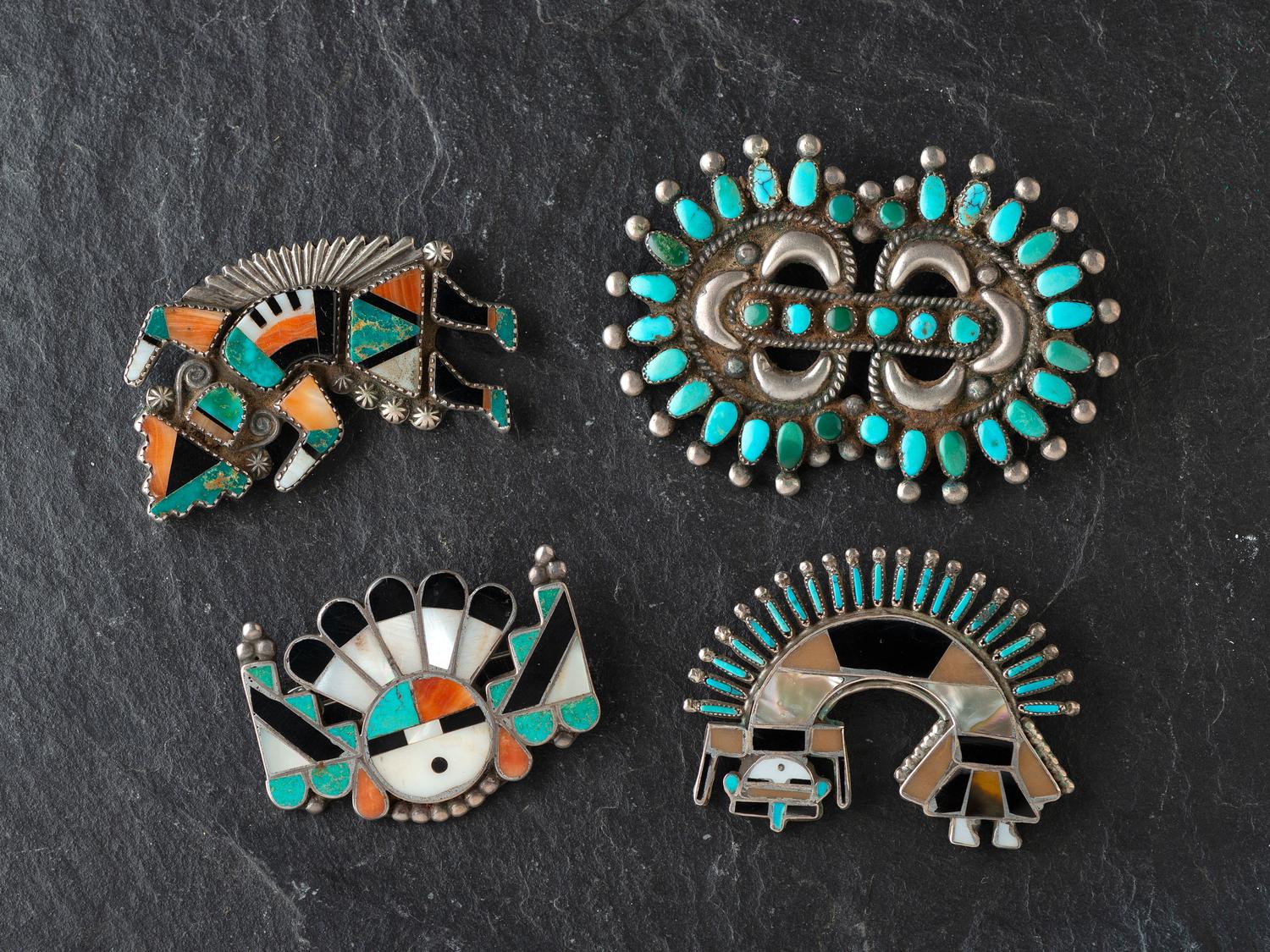 Zuni Inlaid Silver Pins / Brooches