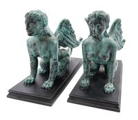 A Pair of Patinated Metal Models of Sphinxes