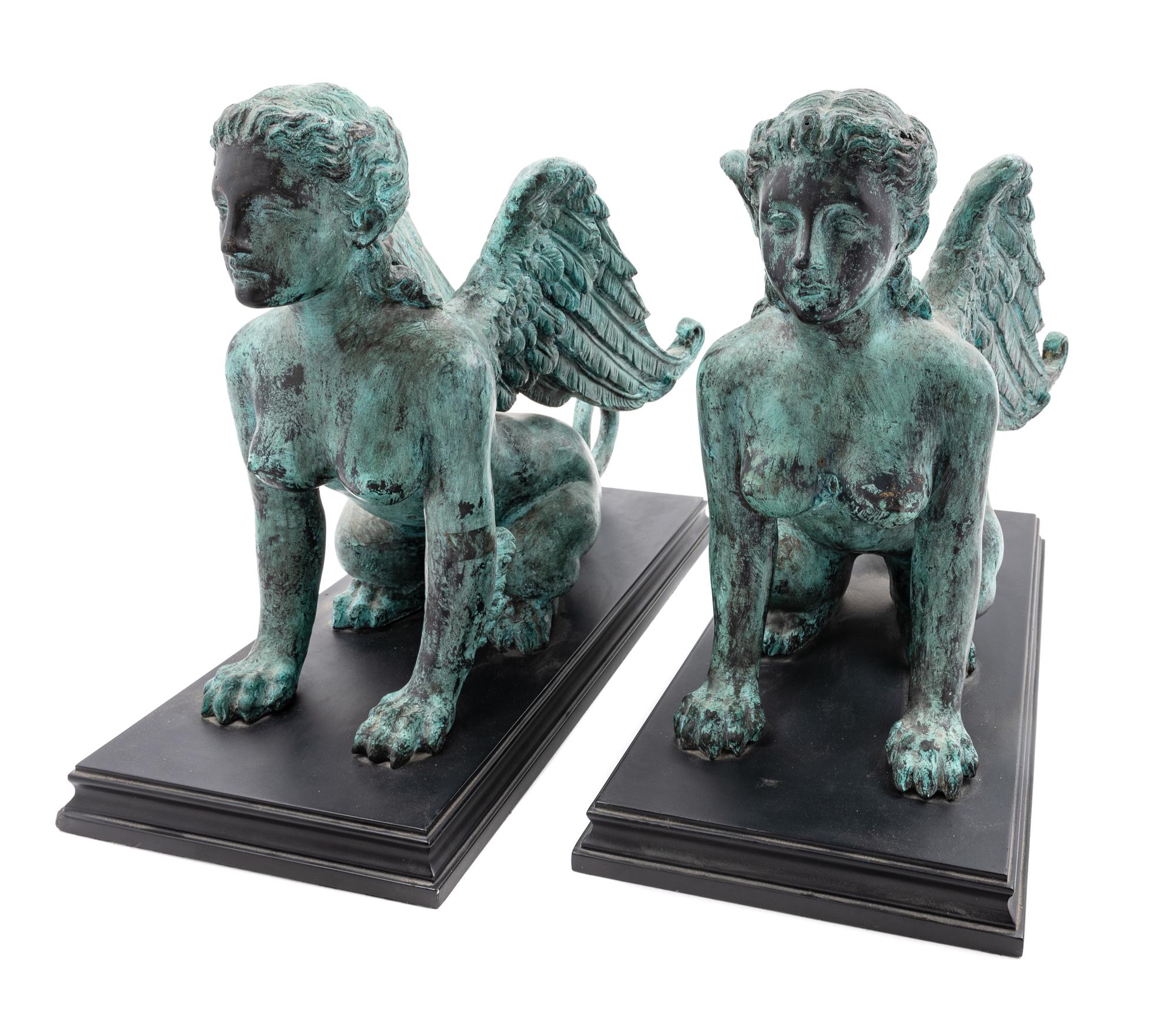A Pair of Patinated Metal Models of Sphinxes