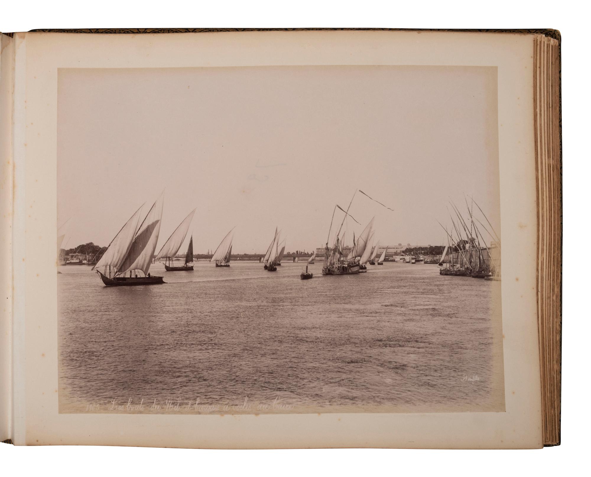 [EARLY PHOTOGRAPHY]. Album containing 96 photographs of Egypt, incl. examples by SEBAH, BONFILS, and BEATO. Ca 1895.