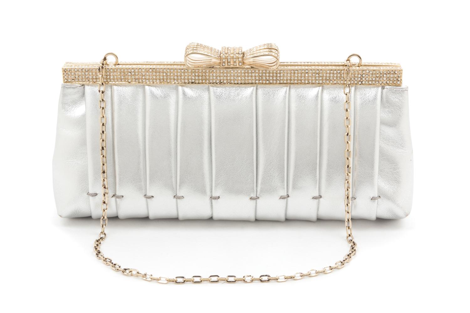 A Valentino Silver Metallic Leather Clutch, 9.5" x 4" x 2".