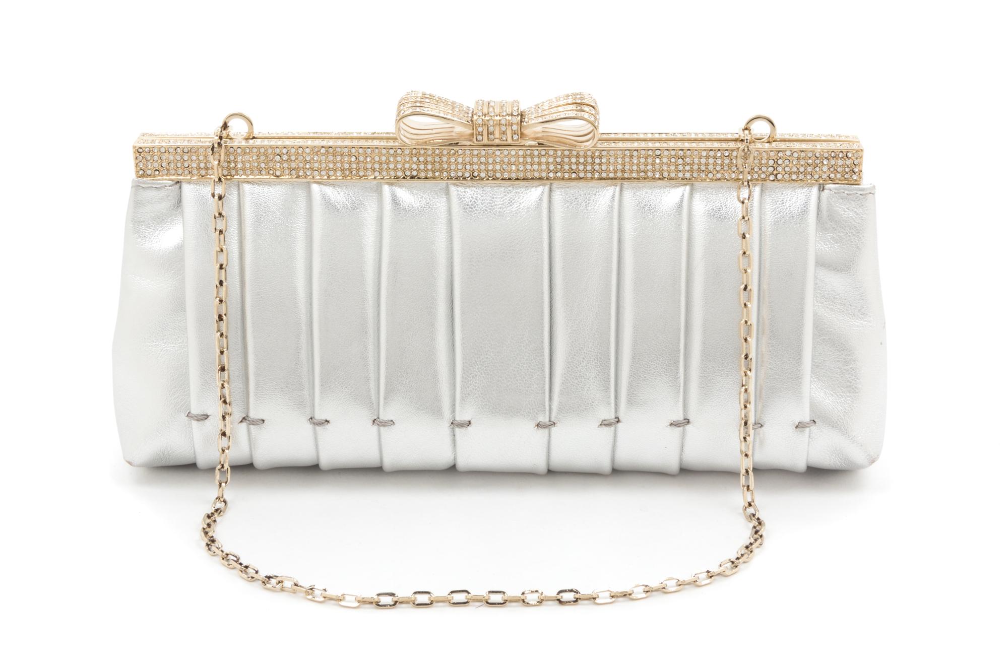 A Valentino Silver Metallic Leather Clutch, 9.5" x 4" x 2".
