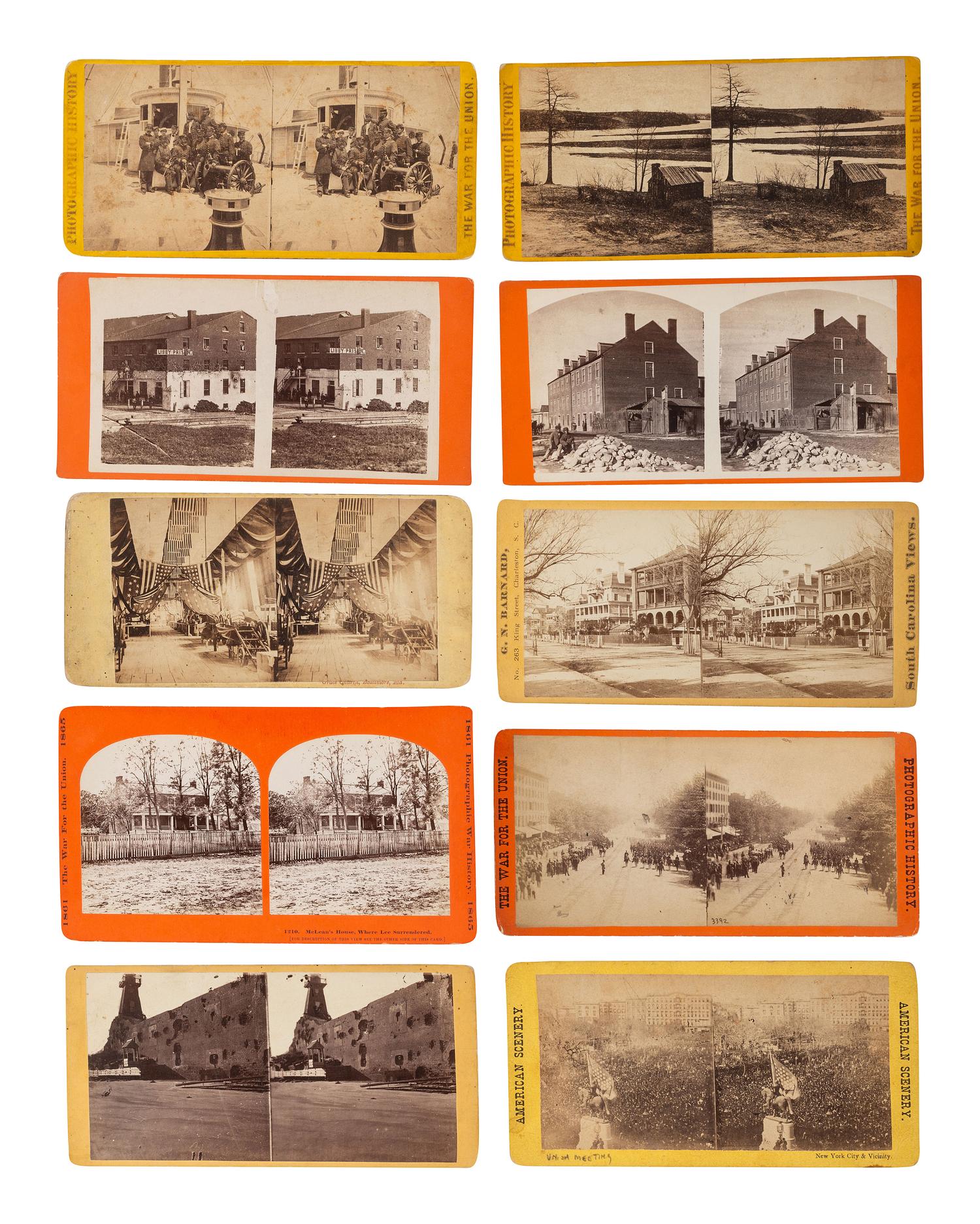 [CIVIL WAR]. A group of 10 stereoviews featuring Civil War events, landmarks, and personalities, by COOK, BARNARD, ANTHONY, and TAYLOR & HUNTINGON.