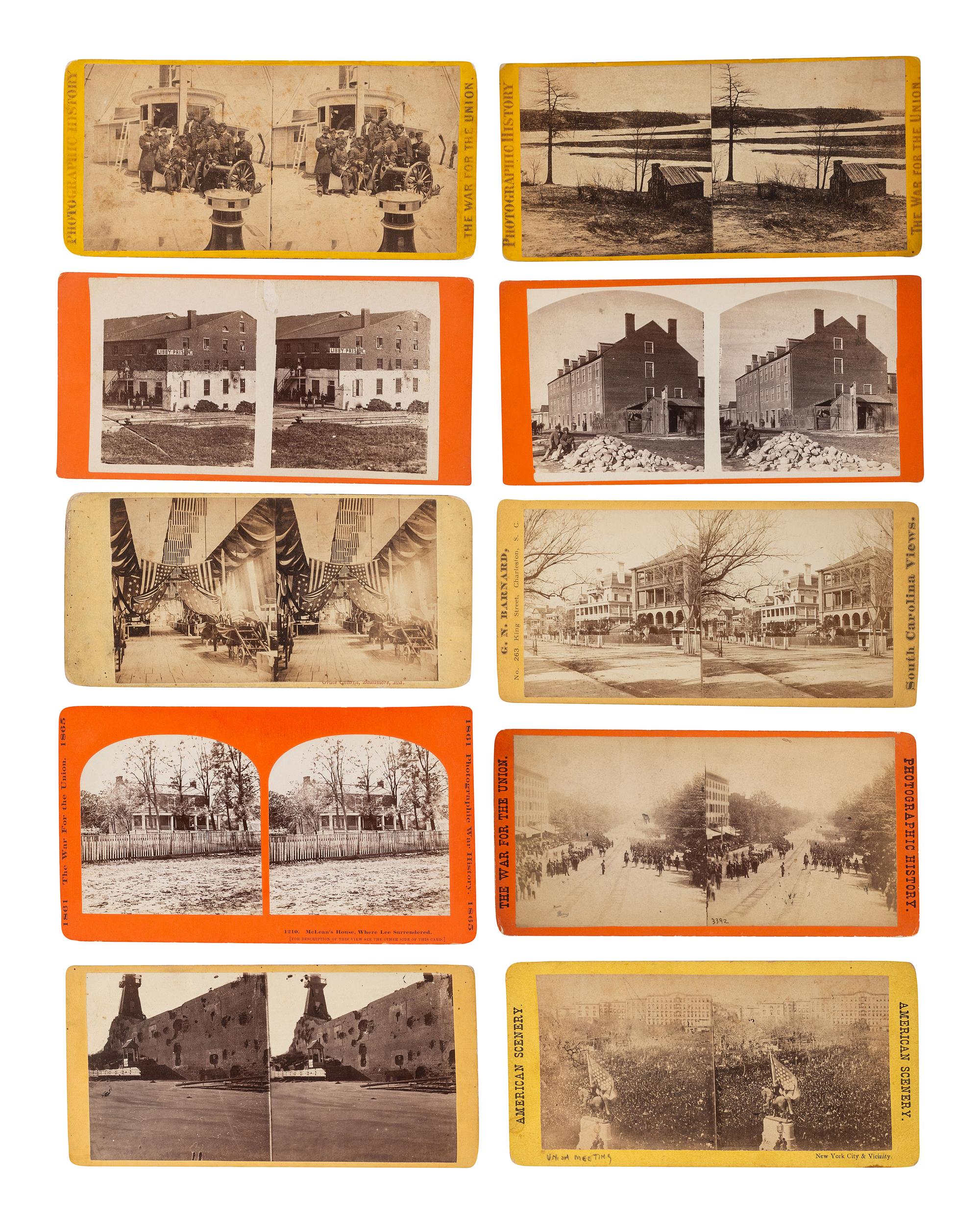 [CIVIL WAR]. A group of 10 stereoviews featuring Civil War events, landmarks, and personalities, by COOK, BARNARD, ANTHONY, and TAYLOR & HUNTINGON.