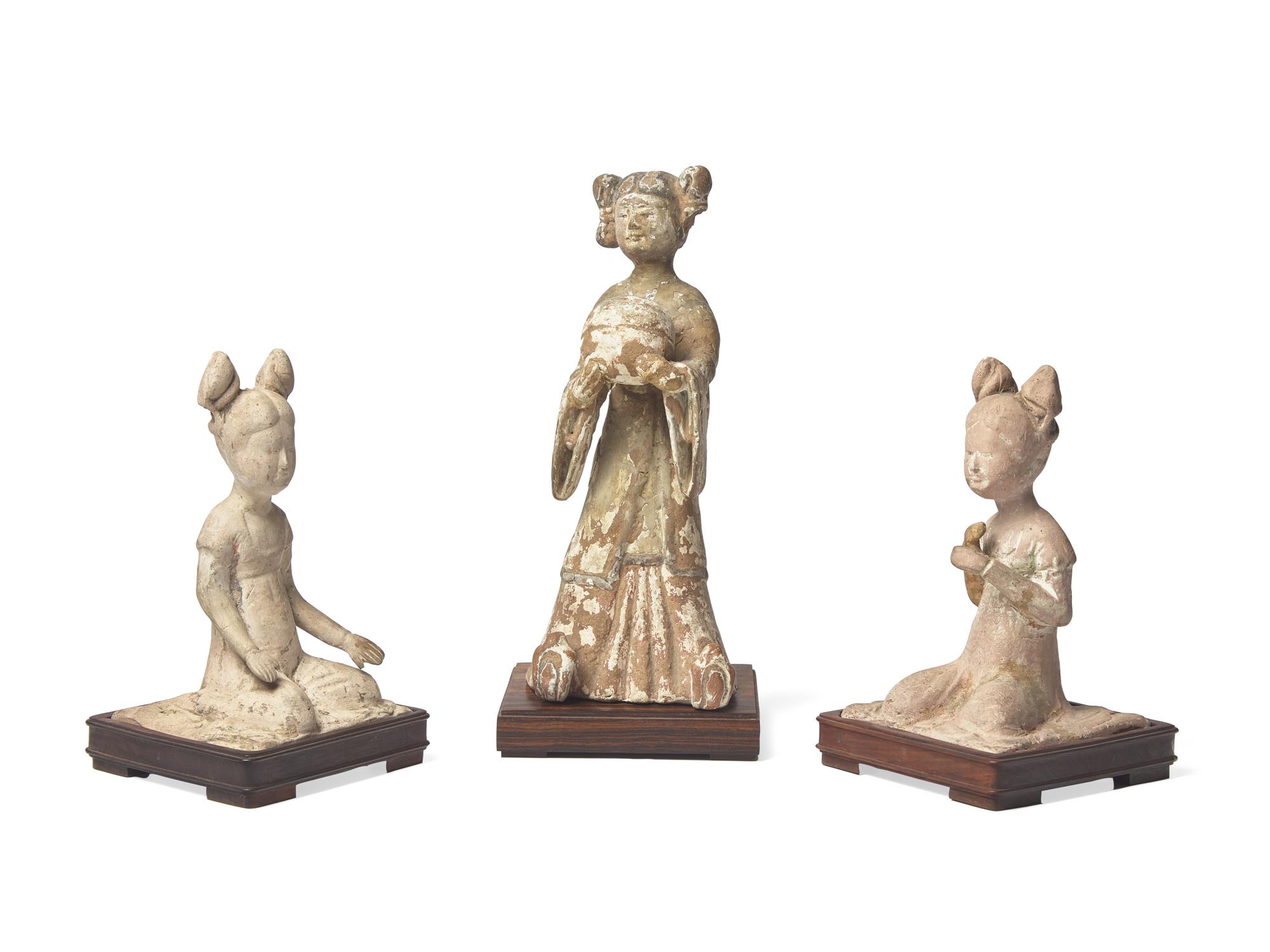 A Pair of Chinese Pottery Musicians and a Court Lady