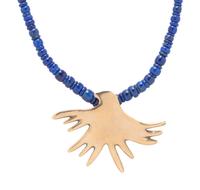 YELLOW GOLD THUNDERBIRD AND LAPIS LAZULI BEAD NECKLACE