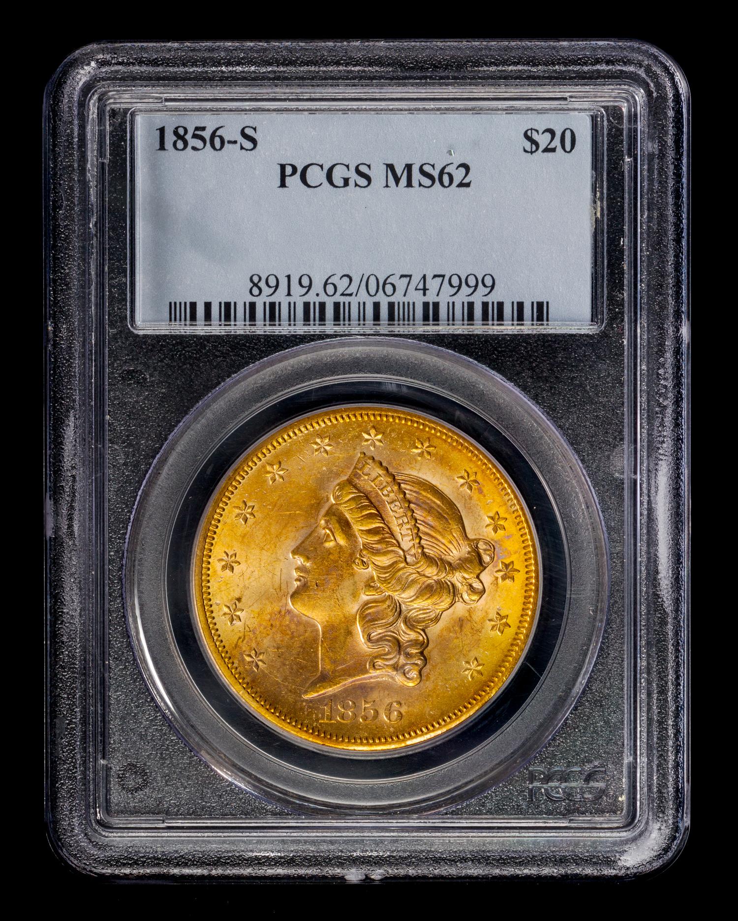 A United States 1856-S Liberty Head $20 Gold Coin