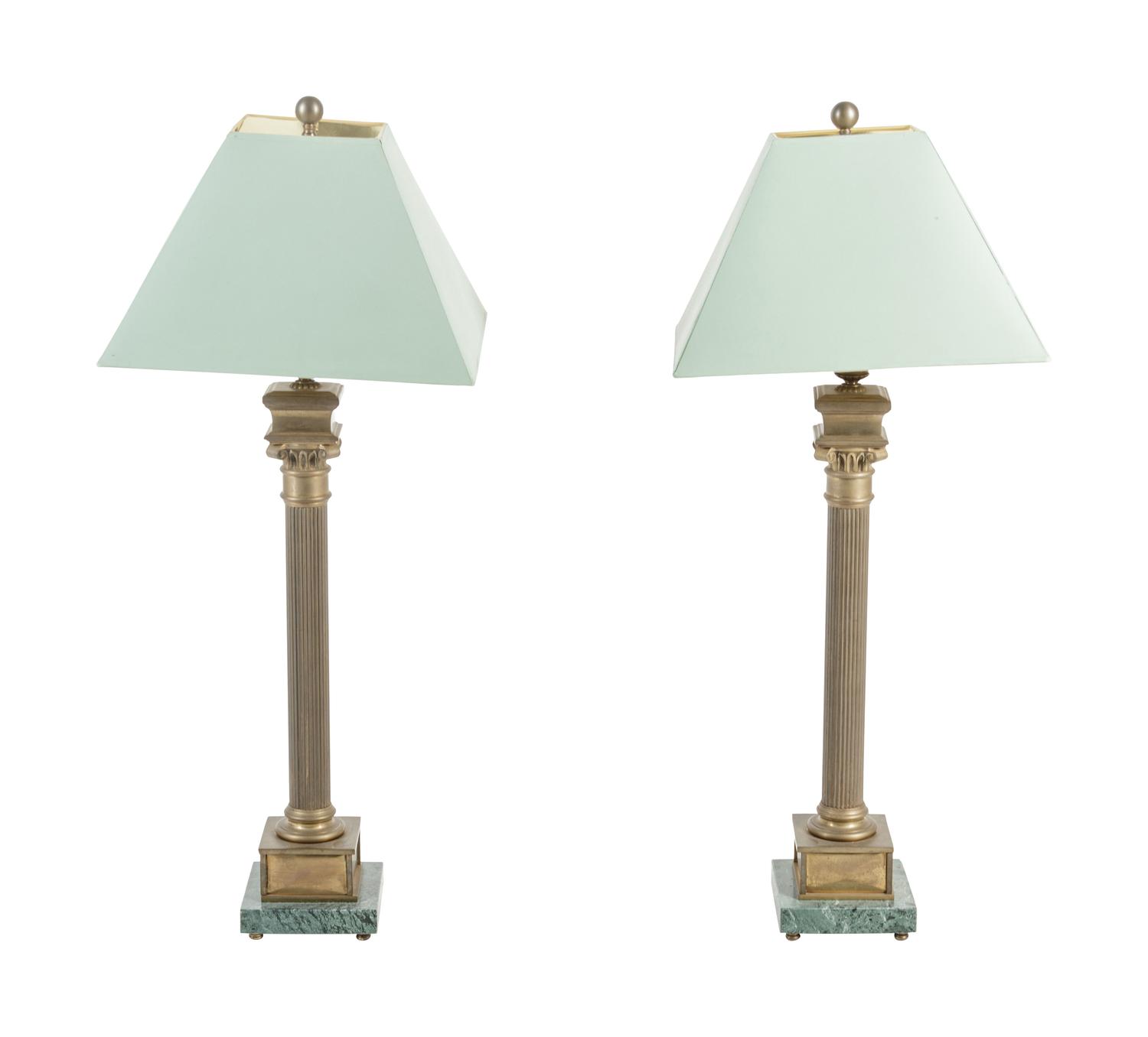 A Pair of Gilt Metal Columnar Lamps