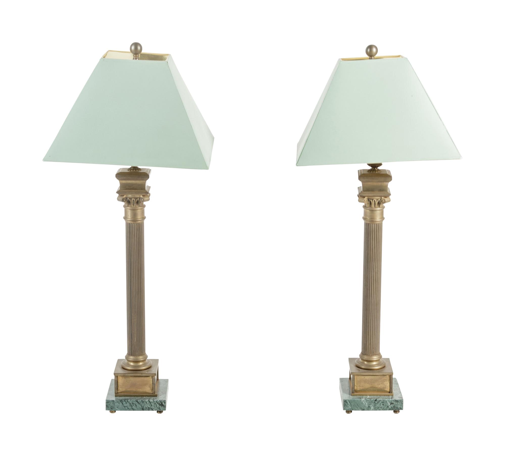 A Pair of Gilt Metal Columnar Lamps