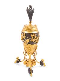 A Pair of French Neoclassical Gilt and Patinated Bronze Urn Ornaments