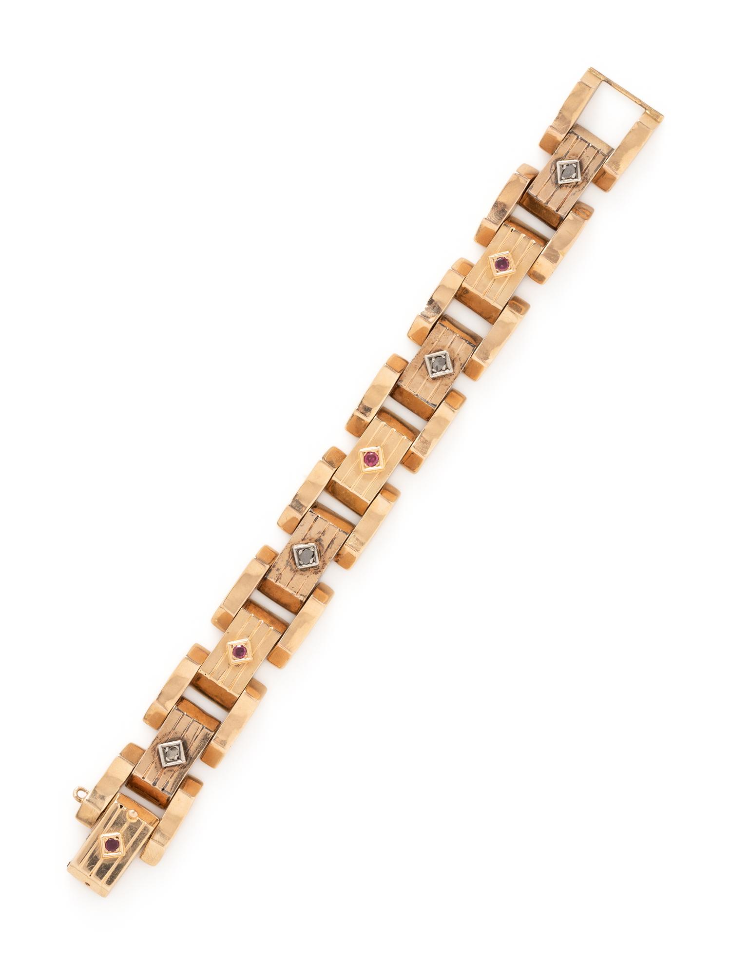 RETRO, ROSE GOLD AND SYNTHETIC RUBY BRACELET