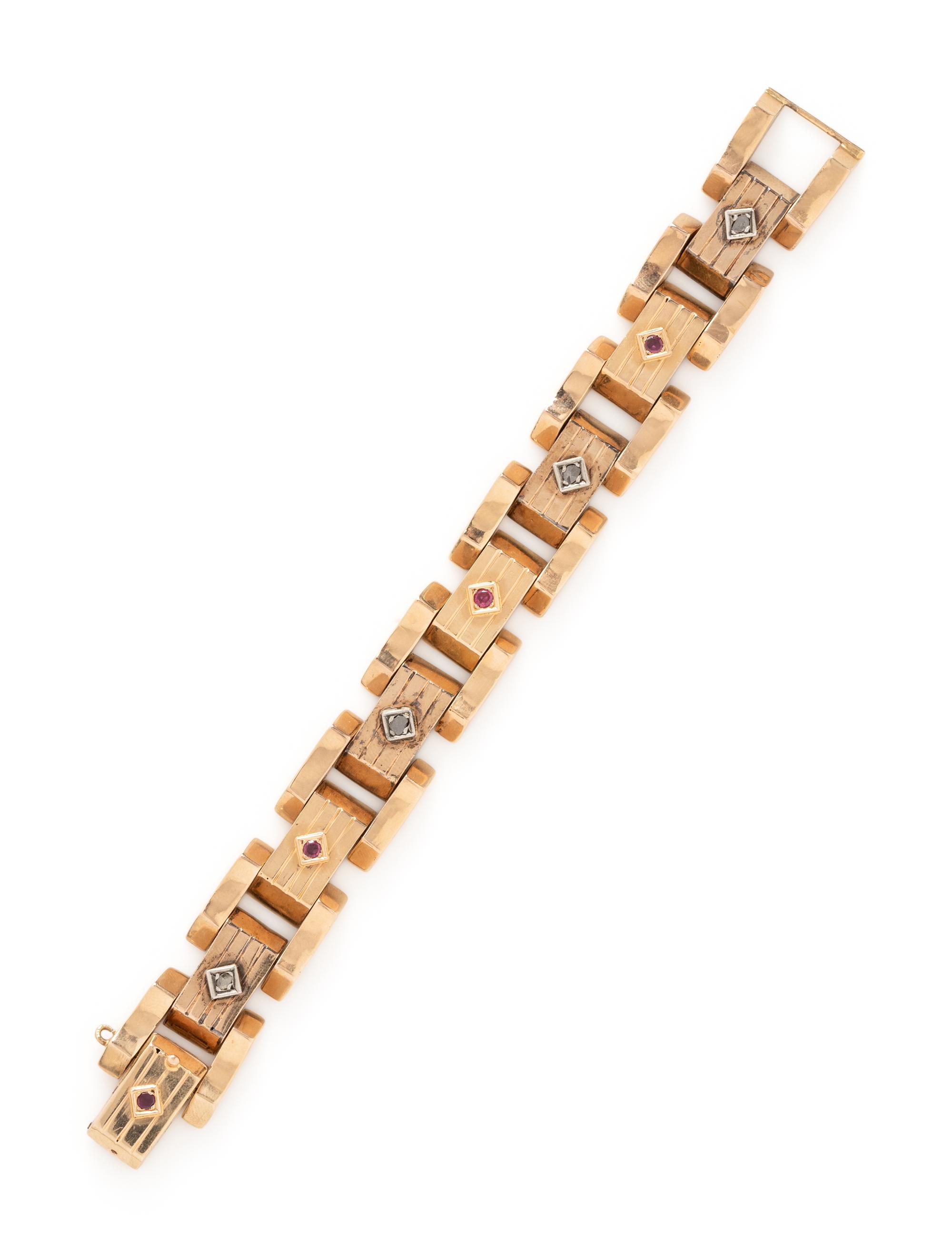 RETRO, ROSE GOLD AND SYNTHETIC RUBY BRACELET