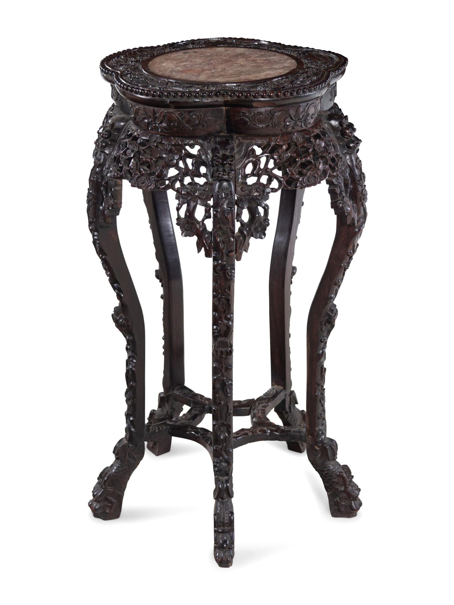Two Chinese Export Marble Inset Hardwood Tables