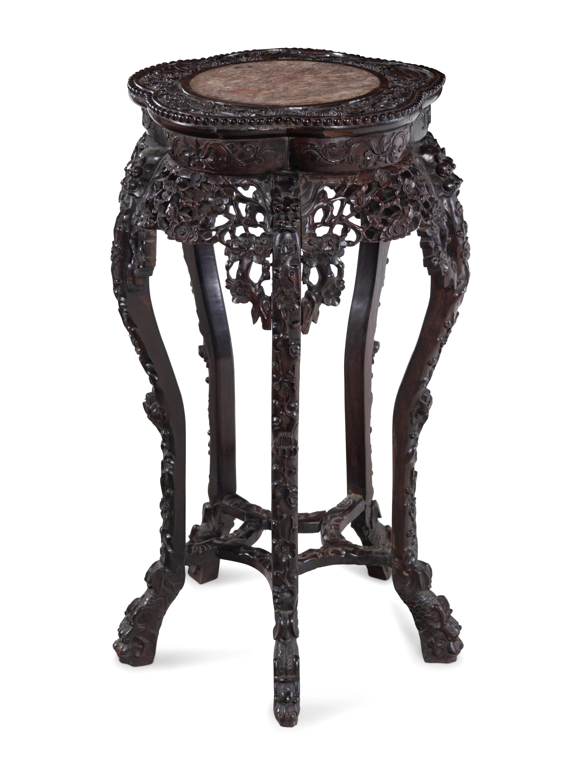 Two Chinese Export Marble Inset Hardwood Tables