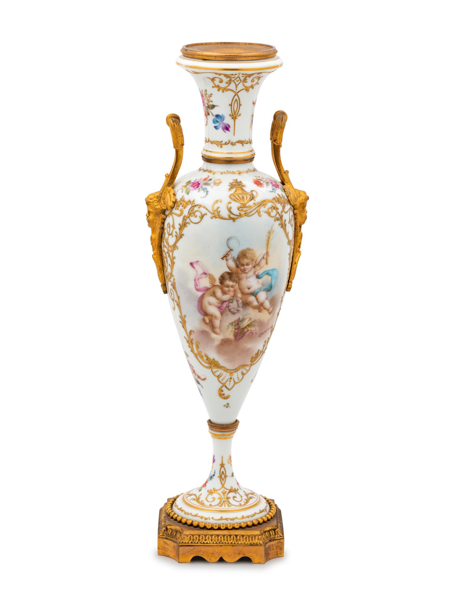 A Sèvres Style Gilt Bronze Mounted Porcelain Vase