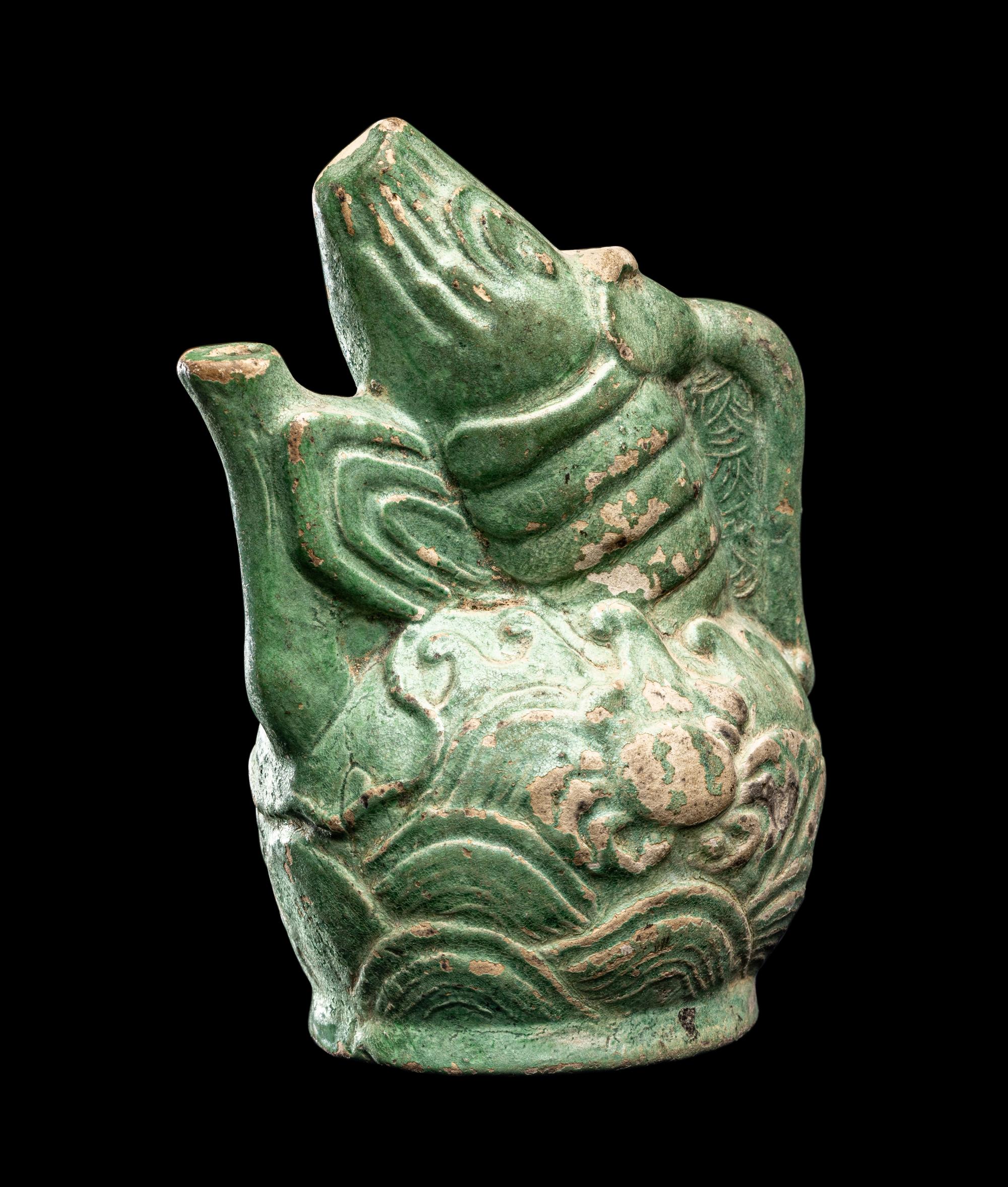 A Chinese Green Glazed Pottery Dragon-Carp-Form Water Dropper