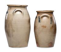 Two Ovoid Stoneware Crocks or Churns