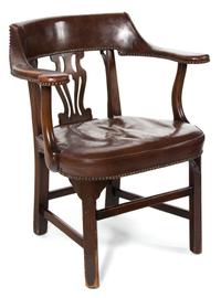 A George II Style Mahogany Library Chair Height 32 x width 26 1/2 x depth 22 inches. — 20TH CENTURY