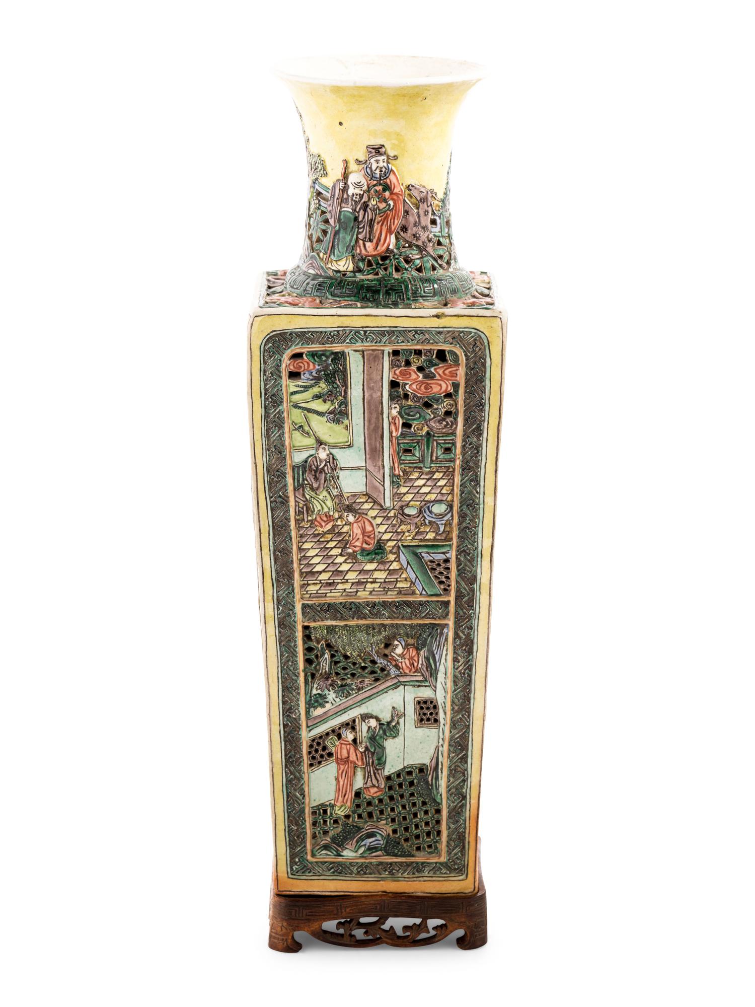 A Chinese Carved Sancai Porcelain Vase